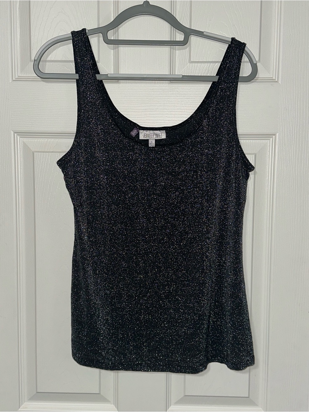 Jennifer Lopez Black Metallic Sparkle Scoop Neck Tank